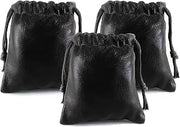 3 Pack Lambskin Leather Drawstrings Pouch: Black, 11.5cm X 11.5cm