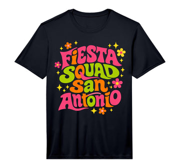 Men's Fiesta Squad San Antonio Texas Cinco De Mayo Groovy Style Performance T-Shirt by Cinco De Mayo Lets Fiesta Apparel for Women Men – Polyester, Black, Model 800MZ19GD7M