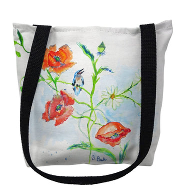 13 x 13 in. Poppies & Daisies Small Tote Bag by Betsy Drake – Cotton, Black, Model TY1051S