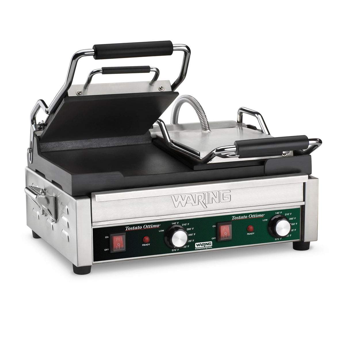 Panini Press with 17" x 9.25" Cooking Surface & Double Flat Plates by Waring – Large and Dual Cooking Surface Machines, Stainless Steel, Silver, Model WFG300