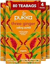 Pukka Three Ginger Organic Herbal Tea Bags 80 Count 4-Pack Caffeine Free Digestive Wellness Infusion with Turmeric Galangal Licorice for Digestion and Bloating Relief