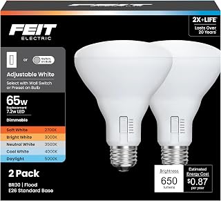 Feit Electric BR30 LED Light Bulb, 65W Eq, 5CCT 6Way, 2 Pack