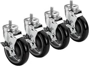 Krowne 28-141S 6" Overall Large Triangle Heavy Duty Plate Casters with Side Brake, 5" Wheel, 220 lbs. per Caster Load Capacity, Grease Resistant, (Set of 4)