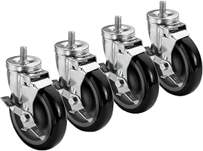 Krowne 28-141S 6" Overall Large Triangle Heavy Duty Plate Casters with Side Brake, 5" Wheel, 220 lbs. per Caster Load Capacity, Grease Resistant, (Set of 4)