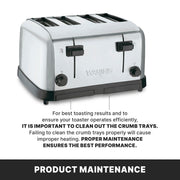 4-Slot Toaster with with Defrost Function by Waring – 4-Compartment, Stainless Steel, Silver, Model FBA_WCT708
