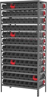 Akro-Mils AS187936448BK Steel Shelving Kit with 96 Black/Red Indicator Bins, 18" x 36" x 79"