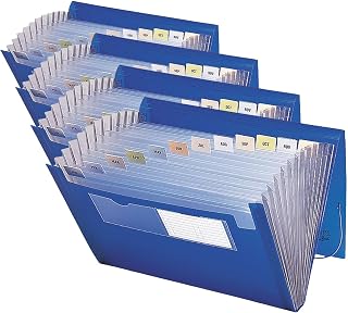 SMEAD Poly Expanding File, 12 Pockets, Flap and Cord Closure, Letter Size, Blue (70876) (Pack of 4)