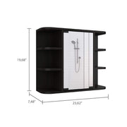 24" Roma Mirrored Medicine Cabinet with Six External Shelves and Three Interior Shelves by DEPOT E-SHOP – Engineered Wood, Black Wengue