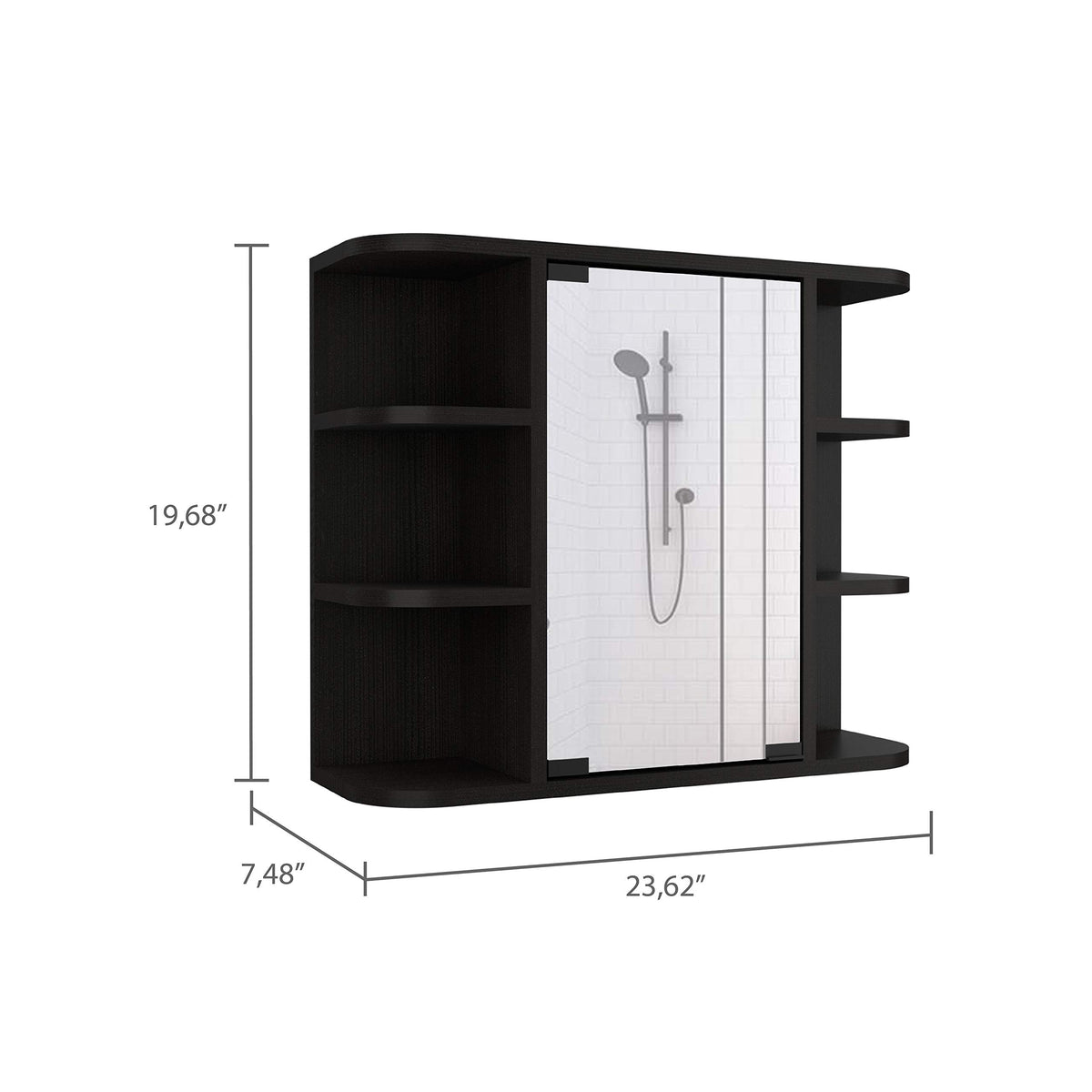 24" Roma Mirrored Medicine Cabinet with Six External Shelves and Three Interior Shelves by DEPOT E-SHOP – Engineered Wood, Black Wengue