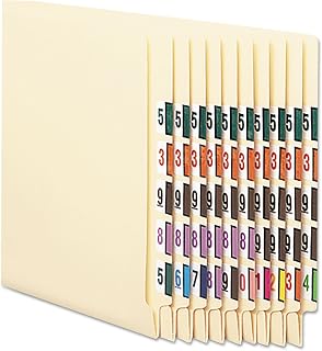 SMEAD 67380 Single Digit End Tab Labels Color 0-9 Assortment 500/Roll 5000 Labels/Box