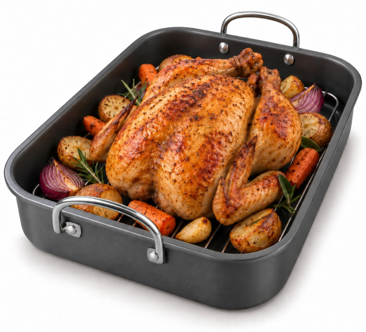 Yunnkeey Roasting Pan with Rack, Carbon Steel Nonstick, Black