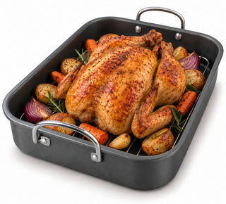 Yunnkeey Roasting Pan with Rack, Carbon Steel Nonstick, Black