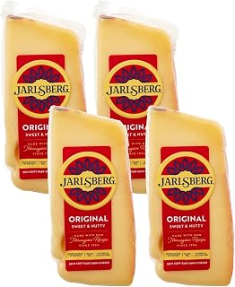 Jarlsberg Original Sweet & Nutty Cheese Wedge, 8 oz | Semi-Soft Part-Skim Cheese | Grass Fed | Naturally Lactose Free | Good Source of Protein (Pack of 4)