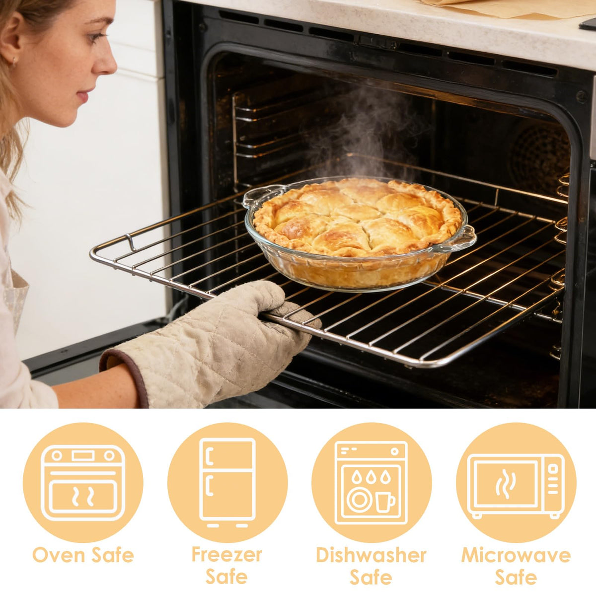 LDHHYH Glass Pie Dish Set, 7 Inch Round Baking Plate, Clear