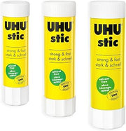 UHU Stic Glue Stick - Solvent Free - Clear Application - 8G/21G/40G - 1 of Each Size - Pack of 3