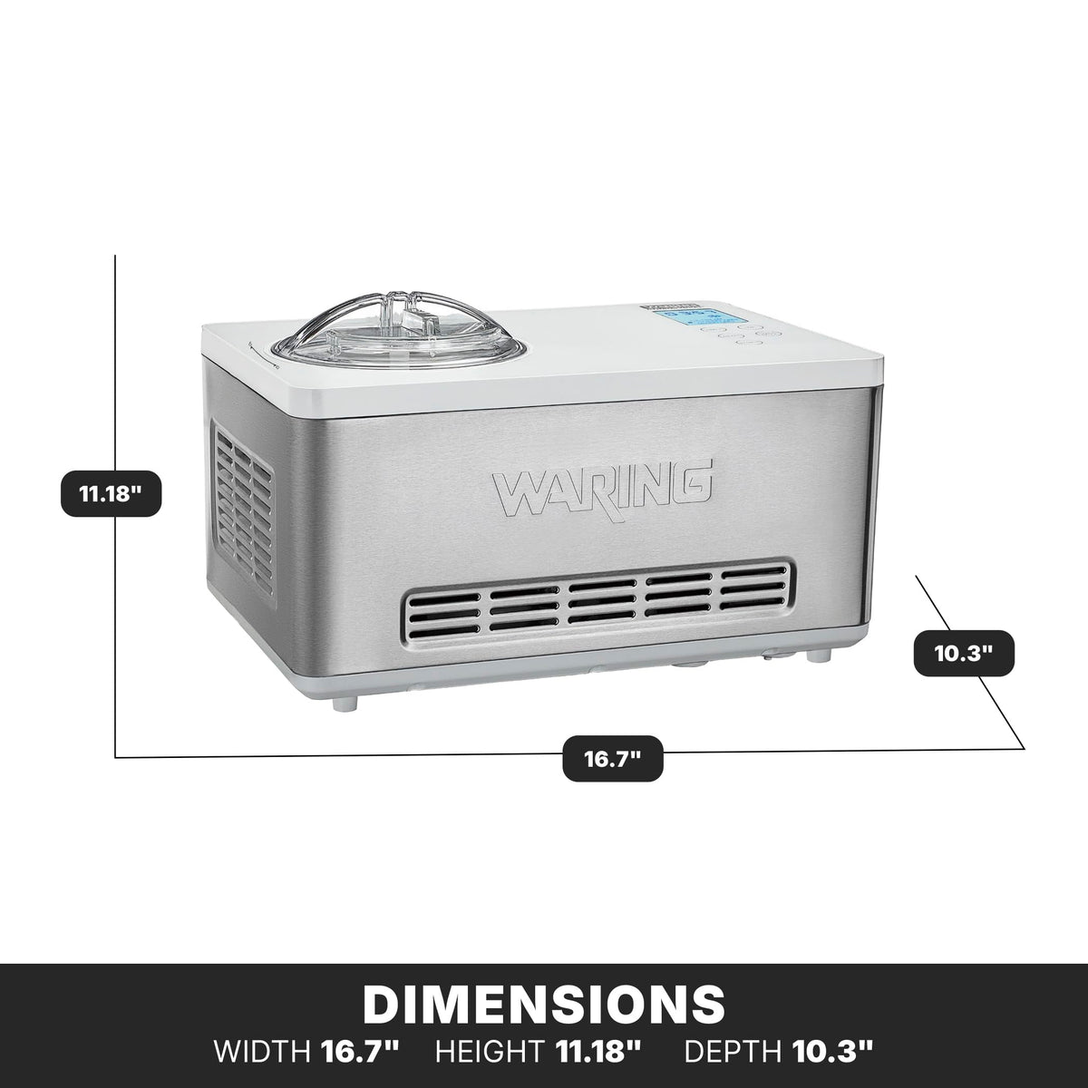 2-Quart Compressor Ice Cream Maker Machine by Waring – 2 Quart, Stainless Steel, Silver, Model WCIC20