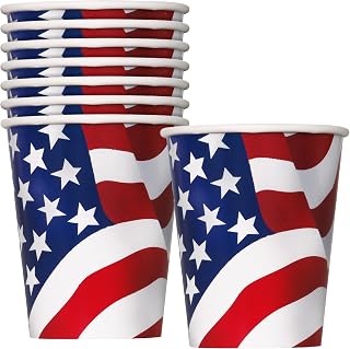 Unique Party Disposable Paper Cups 9 oz, US Patriotic, 8 Pcs