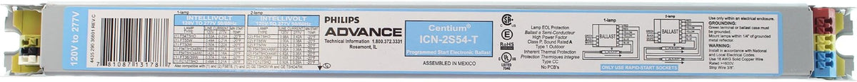 Advance ICN-2S54-T Centium Ballast, 2-Lamp, F54T5HO, 54W T5HO, 120/277V