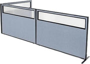 Global Industrial 60-1/4"W x 42" H Freestanding 3-Panel Corner Room Divider with Partial Window, Blue