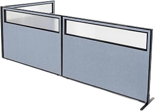 Global Industrial 60-1/4"W x 42" H Freestanding 3-Panel Corner Room Divider with Partial Window, Blue