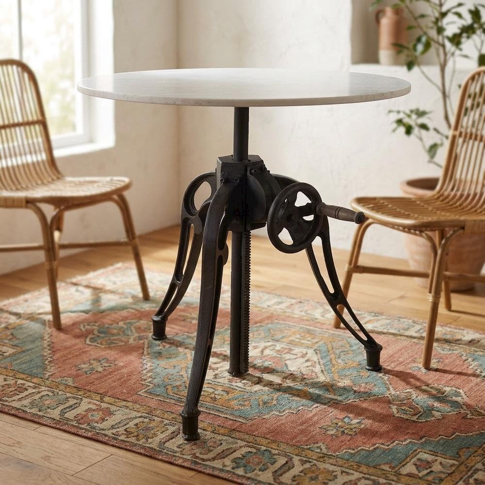 White Emslie III 30-Inch Round Dining Table with Marble Top and Black Metal Base by Starlight Canyon Home – Marble, White