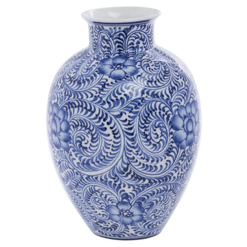 ACCENT DECOR Porcelain Bud Blue and White - 6 1/2" Dia x 9 1/2" H by HUBERT – Porcelain, Blue, Model 97706
