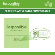 Compostable Tall Kitchen Trash Bags 64 Gallon - Heavy Duty Multipurpose Bin Liners for Food Scraps by Responsible Products – 1 Count (Pack of 120), Model RP-CKBAG64-120-120