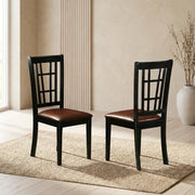Solid Wood Faux Leather-Upholstered Dining Chairs Set of by Furnifact – Wood, Black, Pack of 2