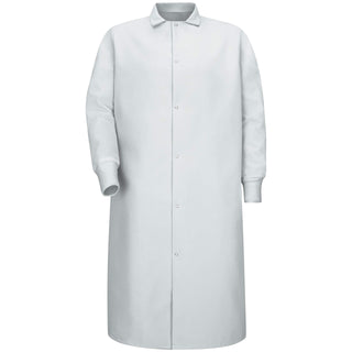 Men's Gripper Front Spun Polyester Pocketless Butcher Coat With Knit Cuffs by Red Kap – Medium, Polyester, White, Model KS60WH RG M
