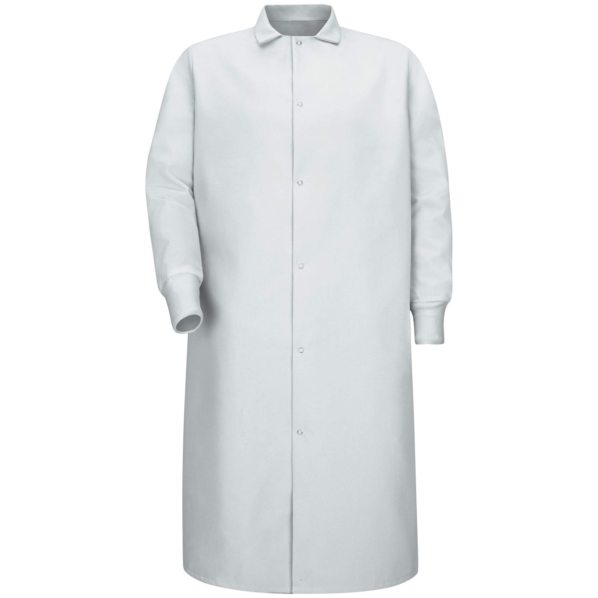 Red Kap Large / White / Gripper Front Spun Polyester Pocketless Butcher Coat With Knit Cuffs Overalls & Coveralls