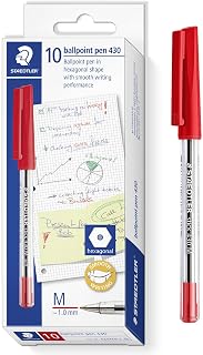 STAEDTLER 430 M Stick Ballpoint Pens Writing Pen Smooth - Medium Nib - Bulk Economy School Class Pack of 100 Pens - Red Ink
