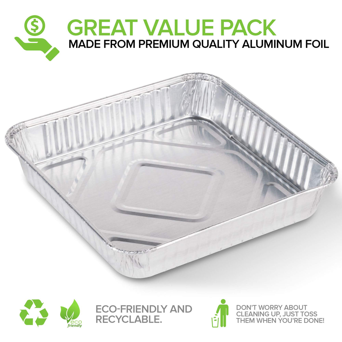 9x9 Aluminum Foil Pans - 8.75" L Rim (30 Pack) Square Tins for Toaster Oven- Cooking Lasagna by Stock Your Home – 9 x 9 Pan (30 Pack), 9.0 inches, Aluminum, Silver, Pack of 30