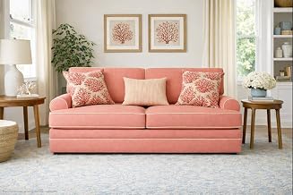 American Furniture Classics Daybreak Coral Polyester Blend Upholstered Sleeper Sofa with Reversible Cushions