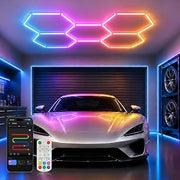 Bevenus Hexagon Garage Lights, 5-Grid RGB Honeycomb Ceiling Light with Music Sync Mode, App & Remote Control, Timer Function, Dimmable Dynamic Modes Hex Lights for Gaming Room Gym Garage Studio