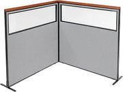 Global Industrial 60-1/4"W x 61-1/2"H Deluxe Freestanding 2-Panel Corner Divider with Partial Window, Gray