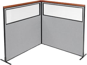 Global Industrial 60-1/4"W x 61-1/2"H Deluxe Freestanding 2-Panel Corner Divider with Partial Window, Gray