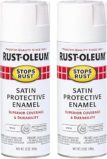Rust-Oleum Stops Rust Spray Paint, Satin White | Rust Resistant, Indoor and Outdoor Durability, Beautiful Finish on Metal, Wood and More, Sprays from Any Angle, 2 Pack