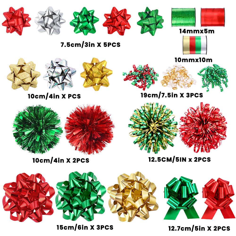 YUJUN Christmas Gift Bows Set, 23 Pieces, Red and Green