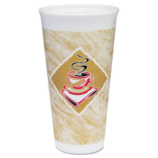 Dart 20X16G Foam Hot/Cold Cups 20 oz. Cafe G Design White/Brown with Red Accents