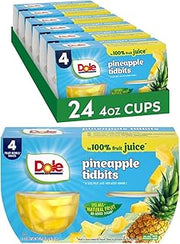 Dole Fruit Bowls Pineapple Tidbits in 100% Juice Snacks, 4oz 24 Total Cups, Gluten & Dairy Free, Bulk Lunch Snacks for Kids & Adults