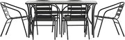 Flash Furniture Glass Dining Table with 6 Chairs, Black, 7-Piece Set | Commercial Grade, Umbrella Hole, Tempered Glass