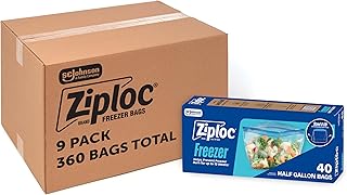Ziploc Half Gallon Food Storage Freezer Bags, Bulk Freezer Bags for Meal Prep, Easy Open and Close, 360 Count