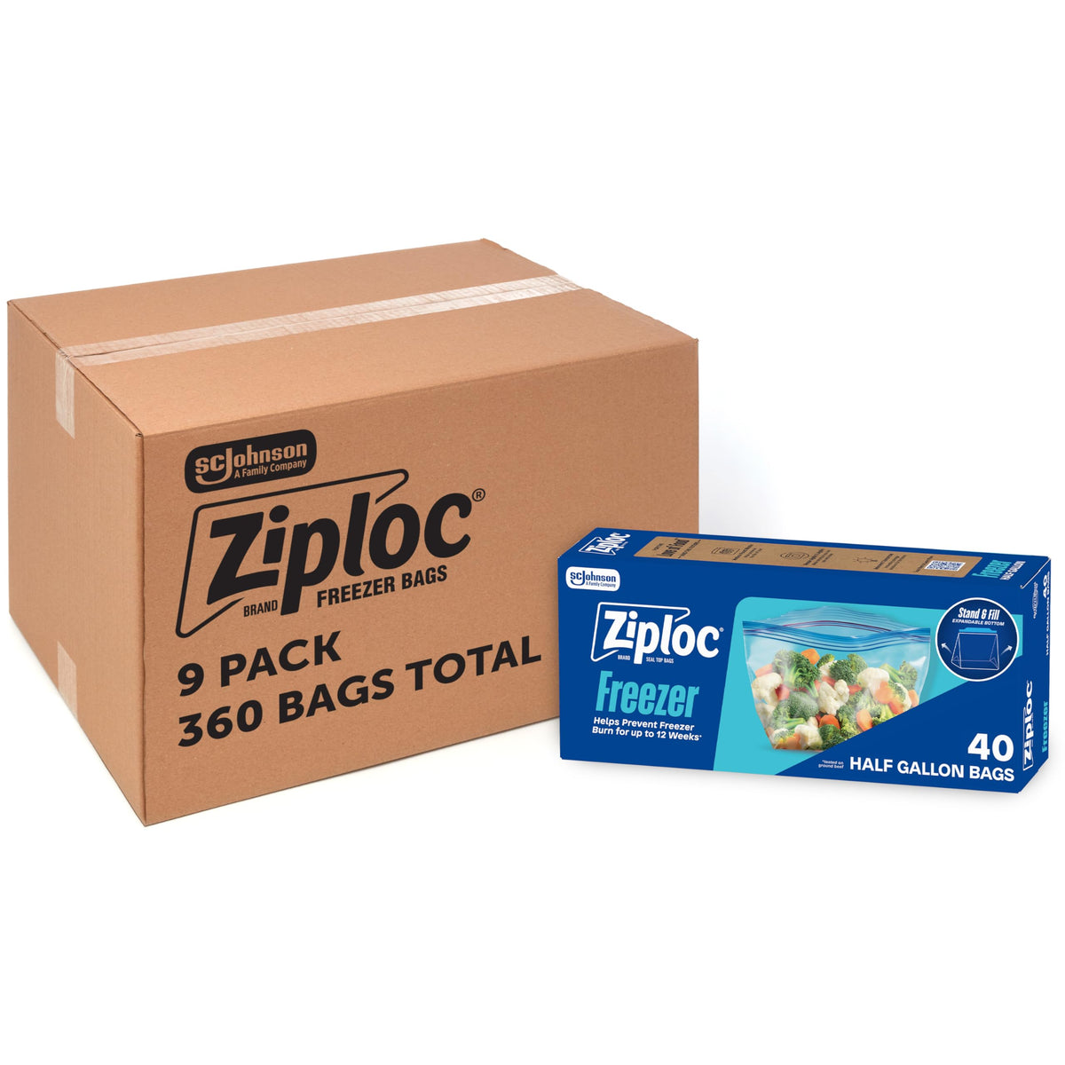 Half Gallon Food Storage Freezer Bags by Ziploc – Half Gallon, 1.89 liters, Pack of 9, Model 386241