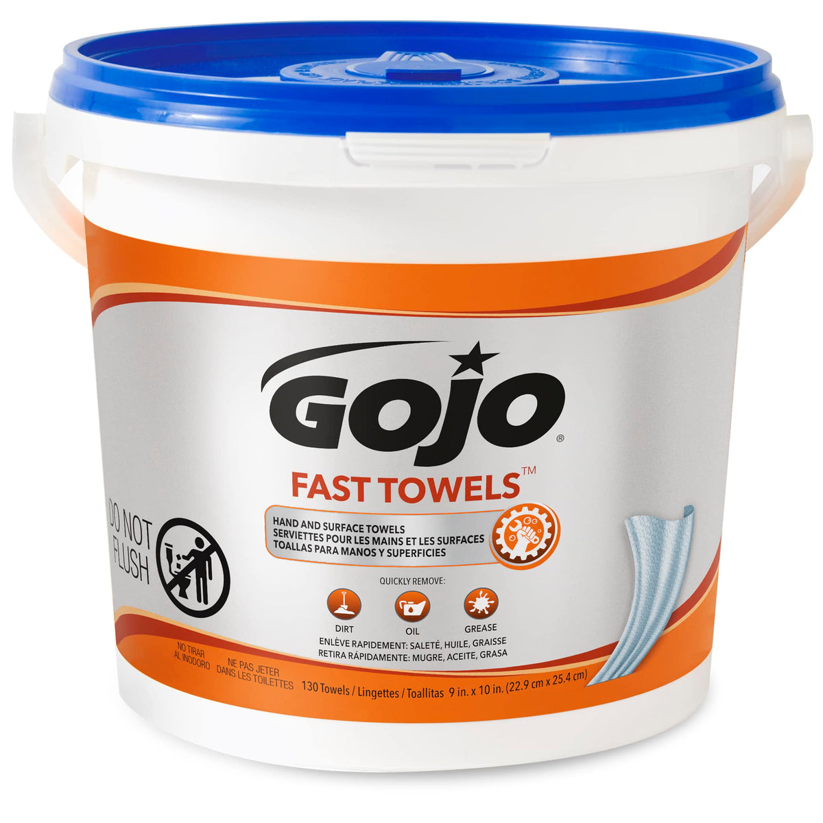 Fast Towels by GOJO – 130 Count (Pack of 1), Heavy Duty Hand Cleaner Wipes, Blue, Model 6298-04