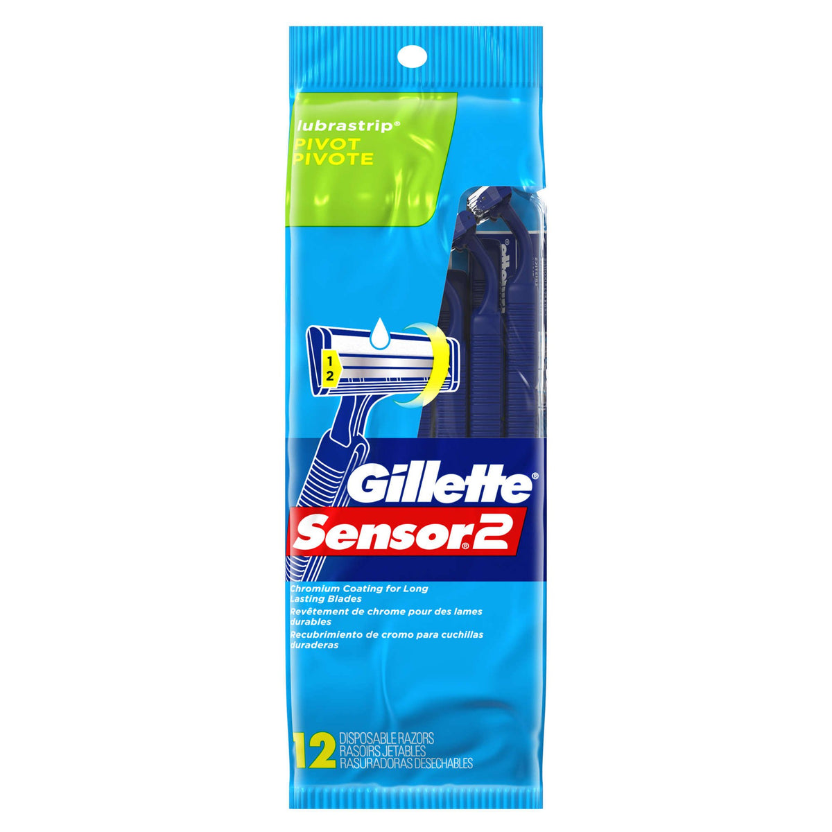 Sensor 2 Pivot Razors with Lubrastrip by Gillette – 12 Count (Pack of 1), Acrylonitrile Butadiene Styrene, Multicolor, Model 4740012622