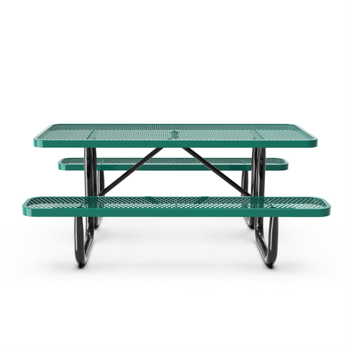Commercial 6' Rectangular Expanded Mesh Metal Picnic Table with Anchors - Green by Flash Furniture – Steel, Green, Model SLF-EML72-H48L-GN-GG