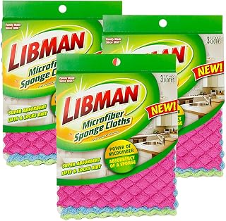 Libman Microfiber Sponge Cloths, Pink/Blue/Green, 9 Cloths