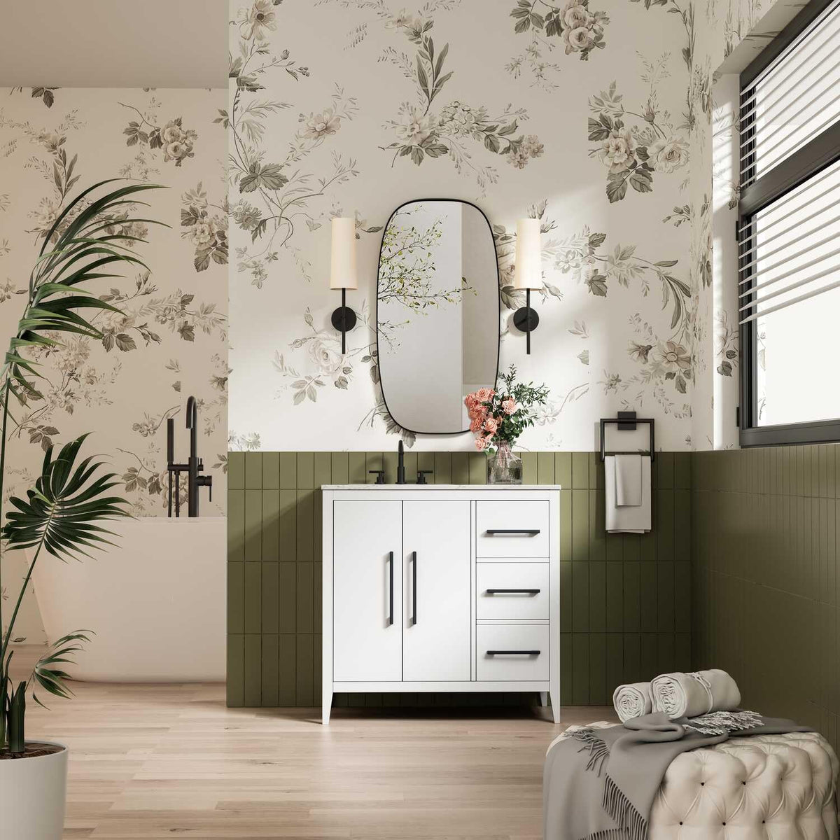 White Millie Bathroom Vanity by by Elegant Lighting – Solid wood and MDF, White, Model VF29336WH