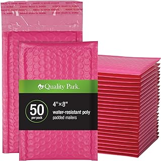 Quality Park Bubble Mailers, 4 x 8 Shipping Envelopes, Self-Seal, Small Pink Padded Envelopes, Redi-Strip Peel Off Closure, 50 Per Box (QUA85917)