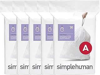 simplehuman Code A 150 Count Custom Fit Liners, Drawstring Kitchen Trash Bags, One-by-One Mess-Free Dispense, Extra Thick & Double Seamed, 50% PCR Plastic, 4.5 Liter / 1.2 Gallon, White